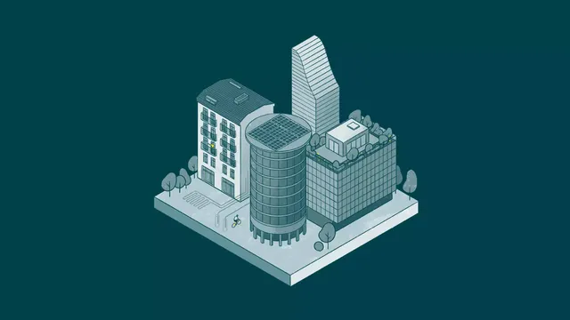 You can see an illustration with a schematic representation of a neighbourhood that is supplied with electricity from photovoltaic panels