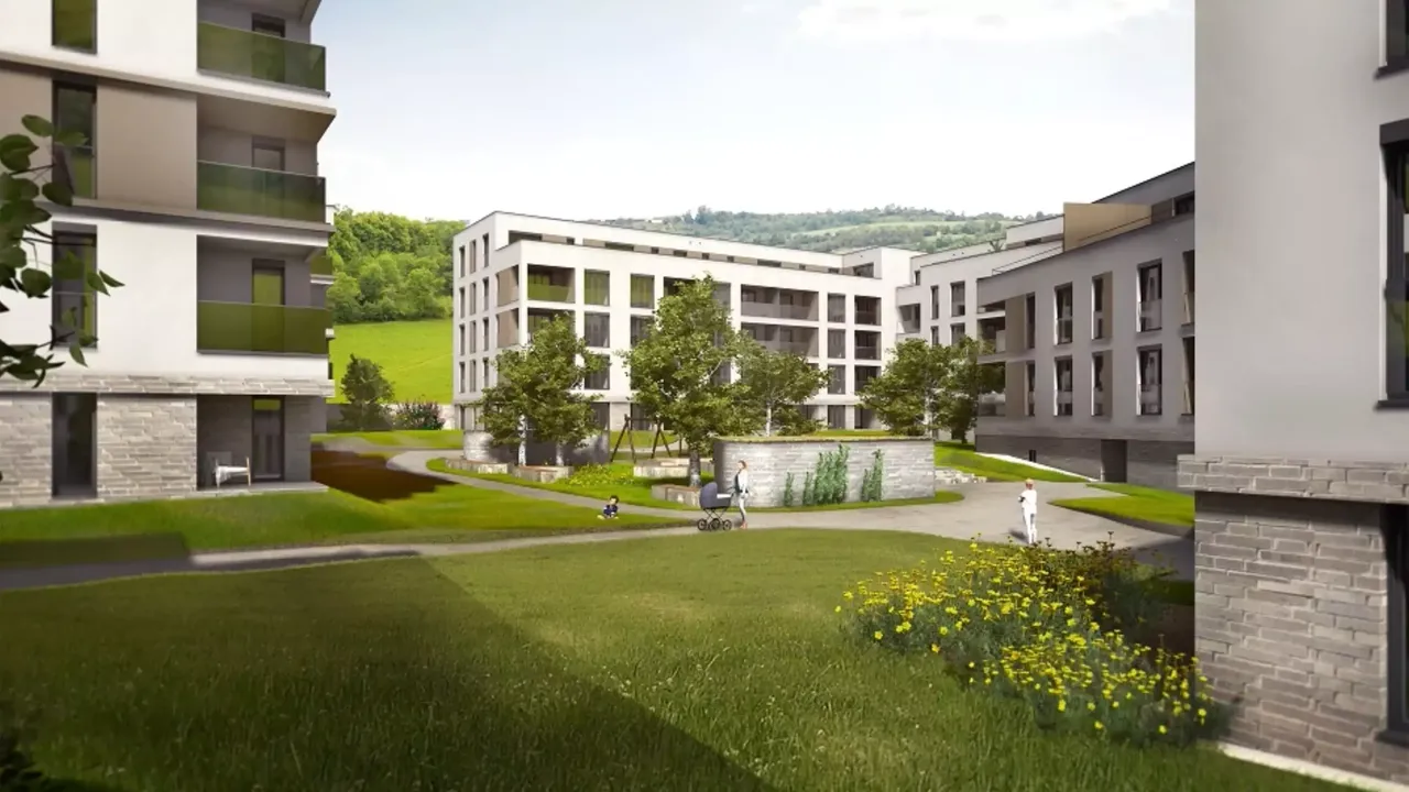 Außenansicht: Es wird der Innenhof der hausInvest Immobilie QB Jena in Jena abgebildet