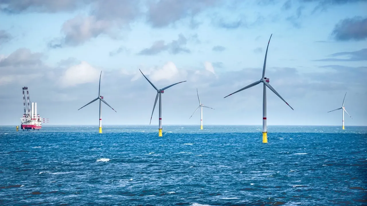 Zu sehen ist der Windpark Veja Mate vor der deutschen Nordseeküste