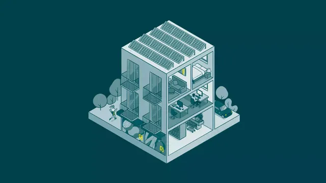 Zu sehen ist eine Illustration mit schematischer Darstellung eines Querschnitts einer Wohnimmobilie