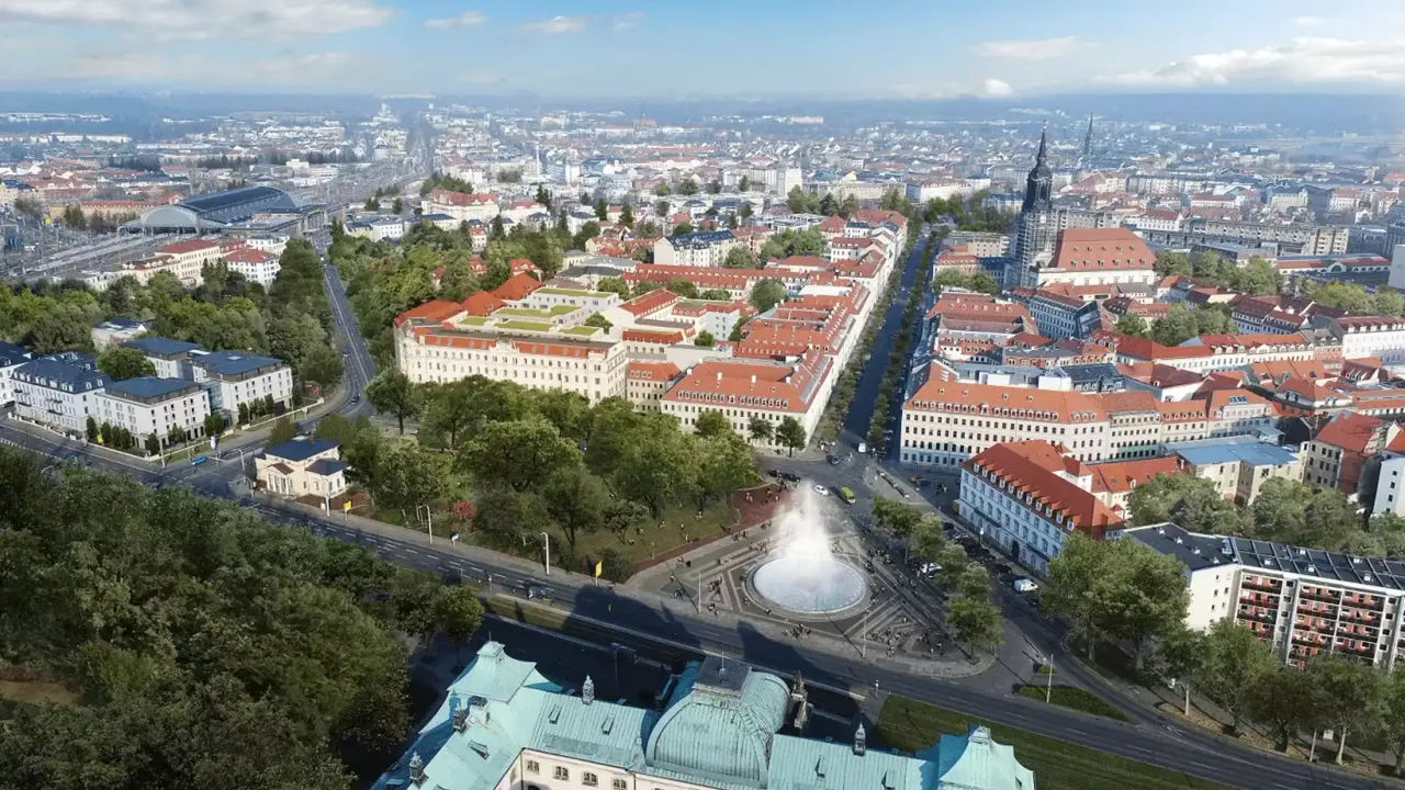 Außenansicht: Es wird ein Überblick über die hausInvest Immobilie Königshöfe in Dresden gezeigt