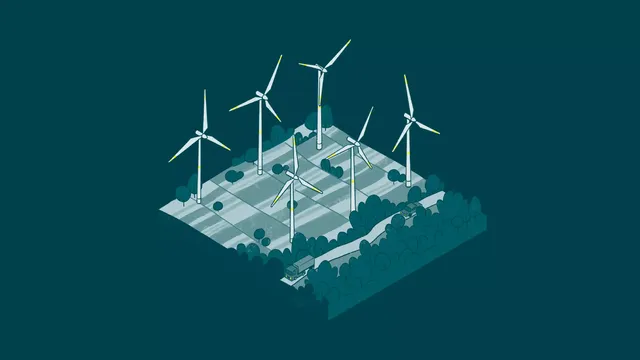 Zu sehen ist eine Illustration mit schematischer Darstellung eines Windparks