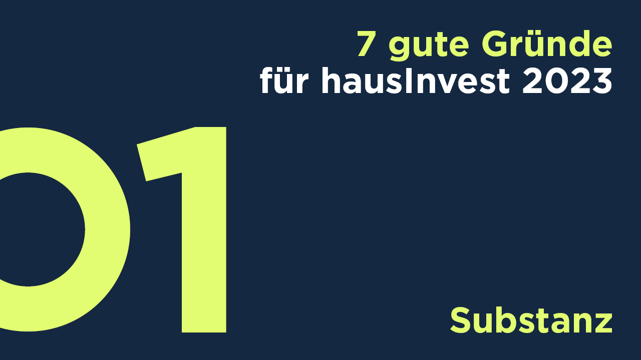 Es wird eine grafische Darstellung der sieben guten Vorteilsgründe des hausInvest gezeigt.