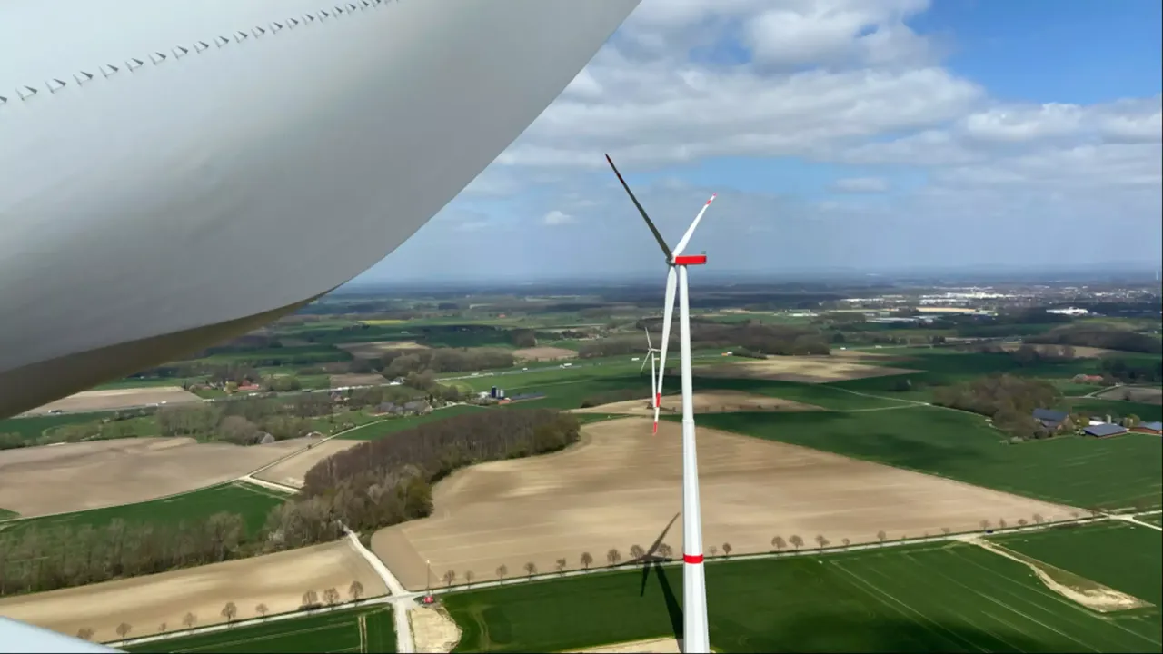 Ansicht des klimaVest-Assets: Windpark Beckum aus der Vogelperspektive.