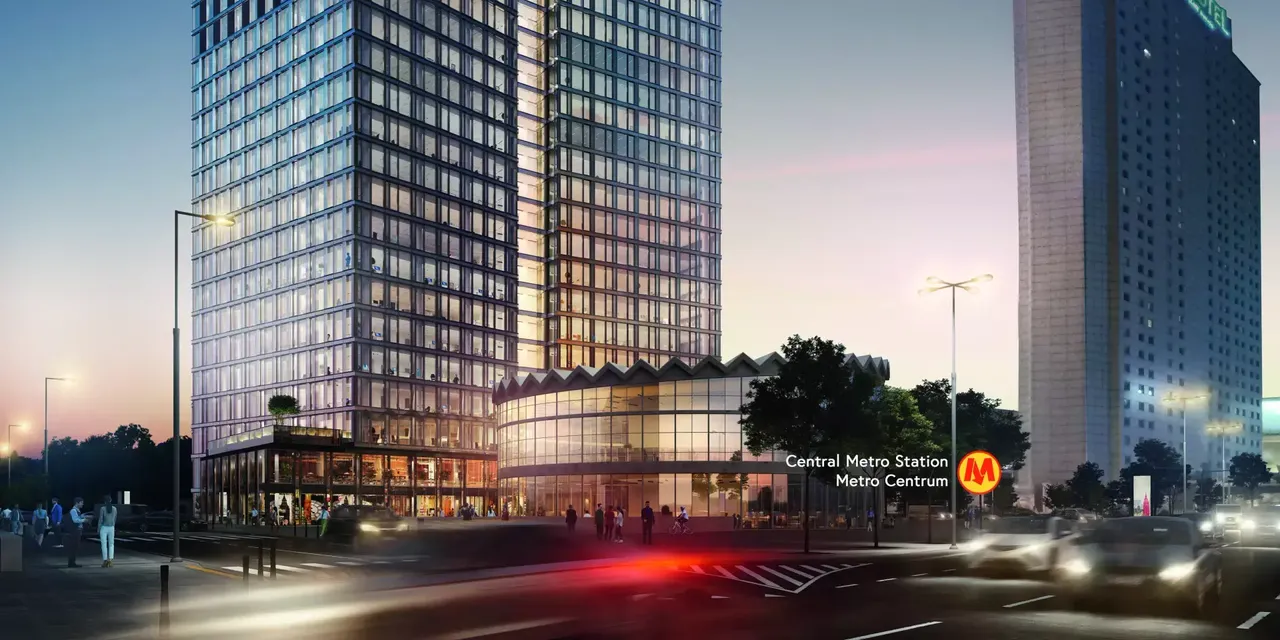 Außenansicht: Es wird die Fassade der hausInvest Immobilie Widok Towers in Warschau abgebildet