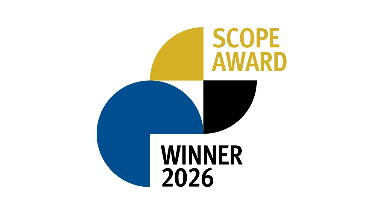 Es wird im Siegelformat das Winnerlogo des Scope Awards 2026 in der Kategorie 