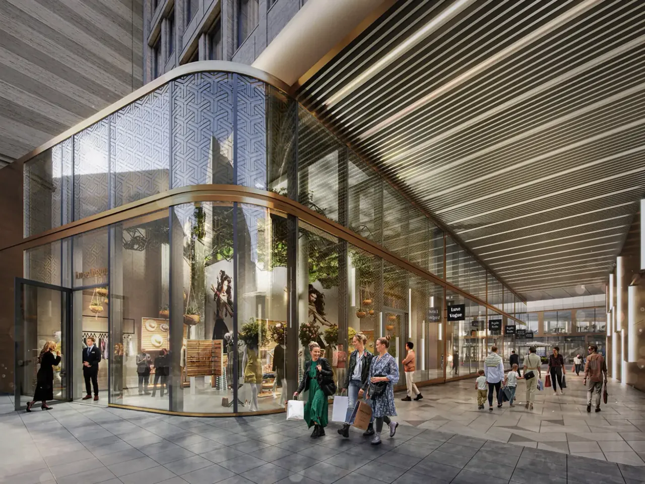Es wird die Passage in der Frankfurter Junghofstraße dargestellt, die eine Verbindung zum Stadtquartier FOUR in Frankfurt am Main vorsieht.